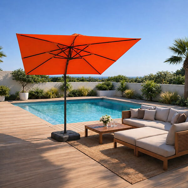 CONCEPT USINE - Parasol carré 3x3 déporté rotatif orange en aluminium PALATINO - large