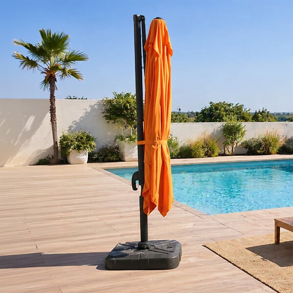 CONCEPT USINE - Parasol carré 3x3 déporté rotatif orange en aluminium PALATINO - large