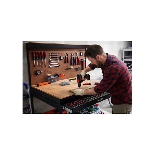 PROWELTEK - Etabli d'atelier Panneau porte outils perforé 120x60 xH150cm Etagère + Grand Tiroir de rangement PROWELTEK - large