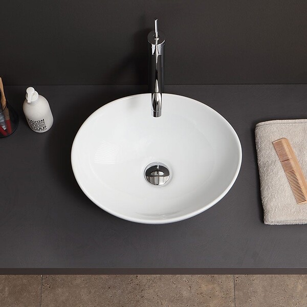 KIAMAMI VALENTINA - Lavabo À Poser Oval En Céramique Pour Robinet Mural - large