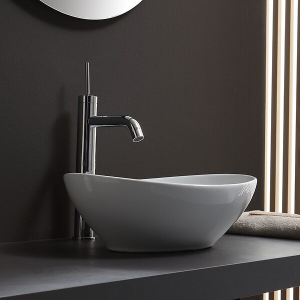 KIAMAMI VALENTINA - Lavabo À Poser Oval En Céramique Pour Robinet Mural - large