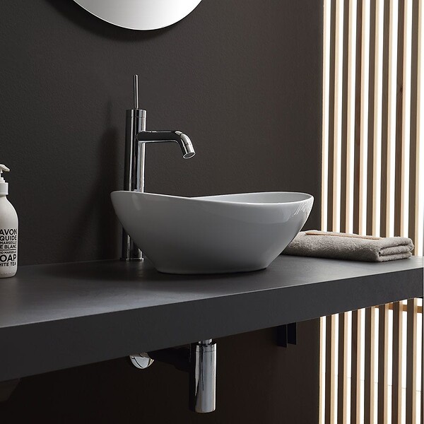KIAMAMI VALENTINA - Lavabo À Poser Oval En Céramique Pour Robinet Mural - large