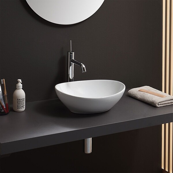 KIAMAMI VALENTINA - Lavabo À Poser Oval En Céramique Pour Robinet Mural - large
