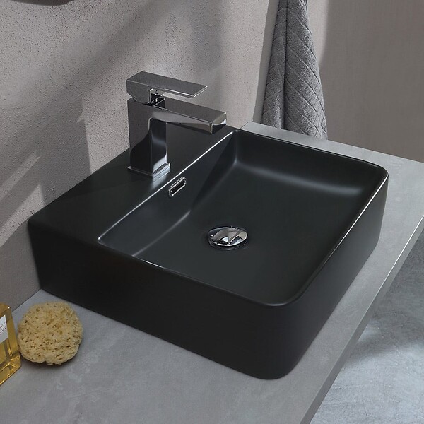 KIAMAMI VALENTINA - Lavabo Carré En Céramique Noire À Poser - large