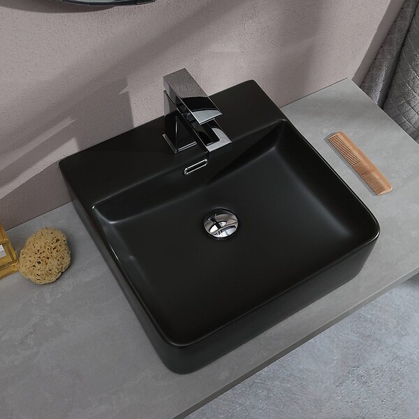 KIAMAMI VALENTINA - Lavabo Carré En Céramique Noire À Poser - large
