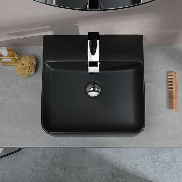 KIAMAMI VALENTINA - Lavabo Carré En Céramique Noire À Poser - large