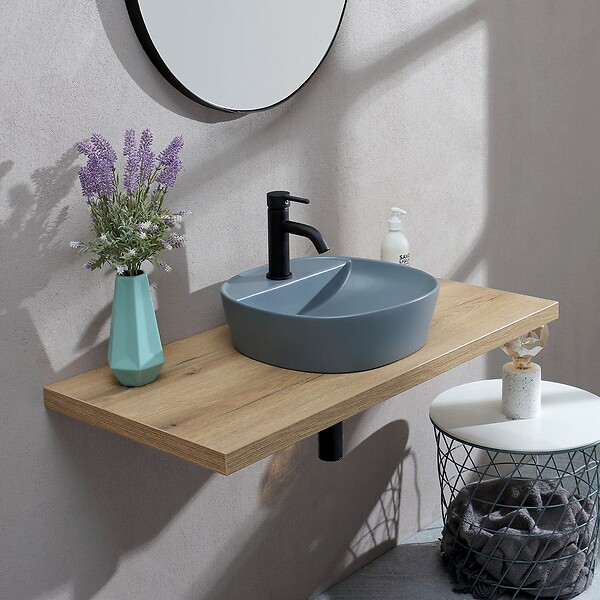 KIAMAMI VALENTINA - Lavabo Rond À Poser Gris Bleuté - large
