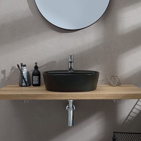 KIAMAMI VALENTINA - Lavabo De Meuble Rond En Céramique Noire Mate - large