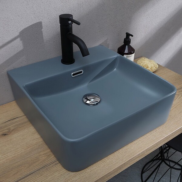 KIAMAMI VALENTINA - Lavabo Carré En Céramique Gris Bleu - large