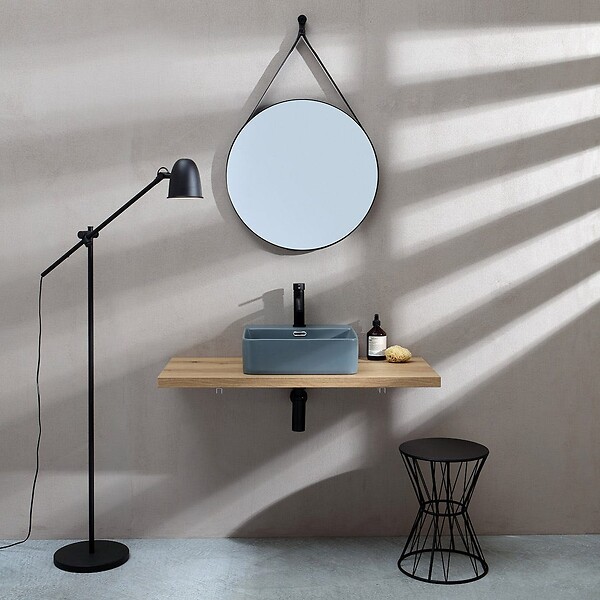 KIAMAMI VALENTINA - Lavabo Carré En Céramique Gris Bleu - large