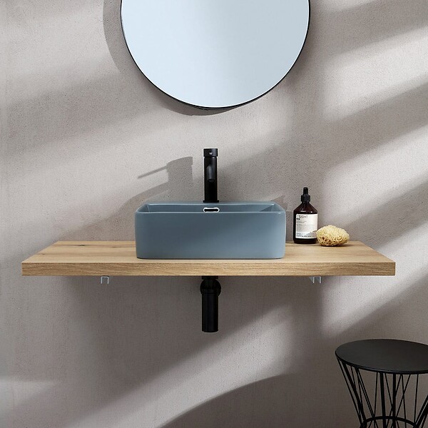 KIAMAMI VALENTINA - Lavabo Carré En Céramique Gris Bleu - large