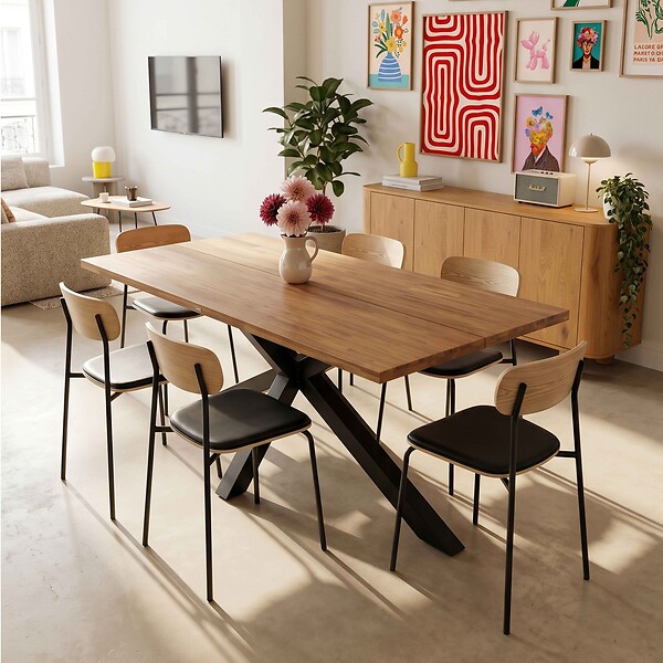 OVIALA - Table de jardin en aluminium et bois d'acacia 8 places 200x95 cm - Stella - large