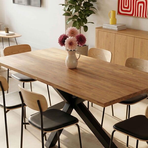OVIALA - Table de jardin en aluminium et bois d'acacia 8 places 200x95 cm - Stella - large