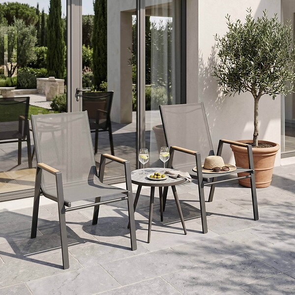 OVIALA - Lot de 2 chaises de jardin en aluminium et textilène - Savannah - large