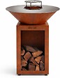 GRILL'CHIC - GRILL'CHIC - Pack Privilège Brasero Auvergnat Corten Bois Rond - Simple Cuve - Avec Bâche + Grille + Stop Food Inclus - À Assembler - Fabriqué en France - Ø60 x 78 cm - vignette