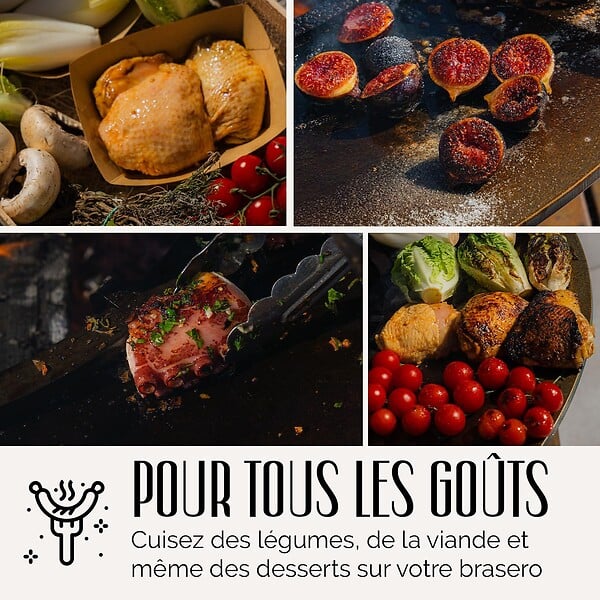 GRILL'CHIC - GRILL'CHIC - Pack Privilège Brasero Auvergnat Corten Normal Rond - Simple Cuve - Avec Bâche + Grille + Stop Food Inclus - À Assembler - Fabriqué en France - Ø60 x 78 cm - large