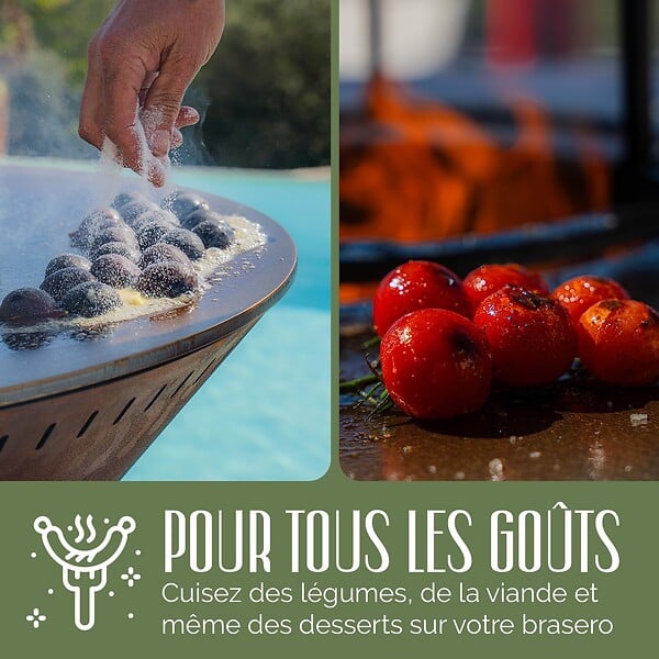GRILL'CHIC - GRILL'CHIC - Pack Privilège Brasero Cévenol Corten Bois Rond - Simple Cuve - Avec Bâche + Grille + Stop Food Inclus - À Assembler - Fabriqué en France - Ø74 x 90 cm - large