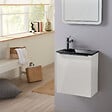 PLANETE BAIN - Meuble pour wc blanc avec lave mains design noir et mitigeur noir - vignette