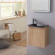 PLANETE BAIN - Meuble finition bois pour wc avec lave-mains en solid surface noir et mitigeur noir - vignette