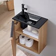 PLANETE BAIN - Meuble finition bois pour wc avec lave-mains en solid surface noir et mitigeur noir - vignette