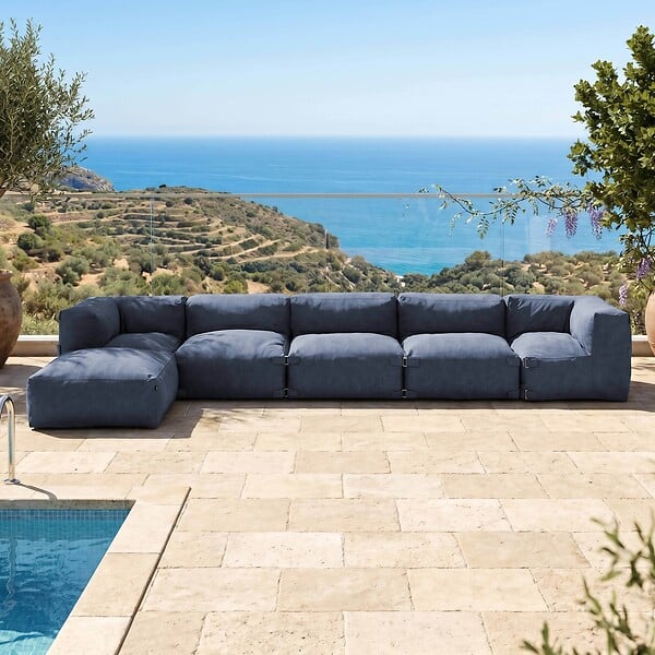 OVIALA - Canapé d'angle modulable 6 places bleu pacific - Mixi - large