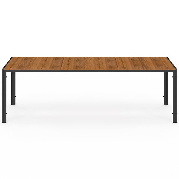 ID MARKET - Salon de jardin NOUMEA table 240 cm plateau verre trempé effet bois et 10 chaises empilables noir et bois - large
