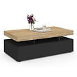 ID MARKET - Table basse rectangulaire ELSA 100 cm 2 tiroirs en bois noir et plateau façon hêtre - vignette