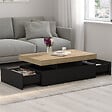 ID MARKET - Table basse rectangulaire ELSA 100 cm 2 tiroirs en bois noir et plateau façon hêtre - vignette