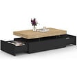 ID MARKET - Table basse rectangulaire ELSA 100 cm 2 tiroirs en bois noir et plateau façon hêtre - vignette