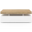 ID MARKET - Table basse rectangulaire ELSA 100 cm 2 tiroirs en bois blanc et plateau façon hêtre - vignette