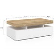 ID MARKET - Table basse rectangulaire ELSA 100 cm 2 tiroirs en bois blanc et plateau façon hêtre - vignette