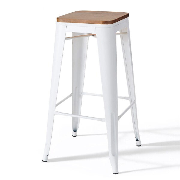 OVIALA - Lot de 4 tabourets de bar en acier blanc - Indus - large