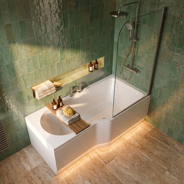LAGUNA - 160x80 cm Beata Plus baignoire bain douche asymétrique en acrylique positionnement droite, sans pieds, blanc (BE1600PPLUS) - large