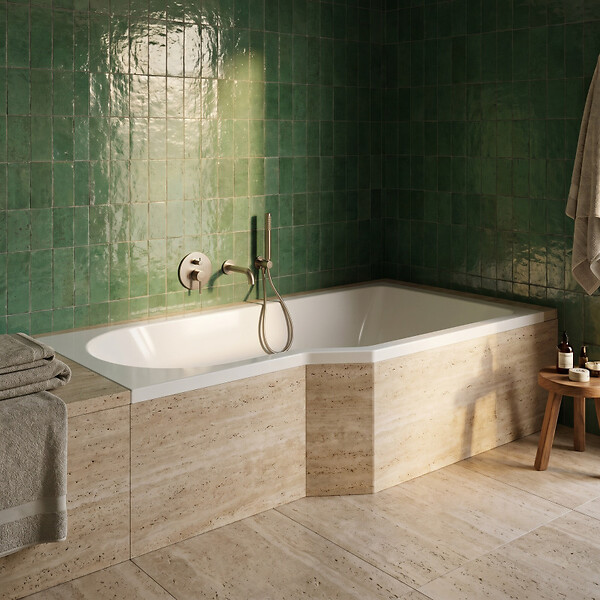 LAGUNA - 160x80 cm Beata Plus baignoire bain douche asymétrique en acrylique positionnement droite, sans pieds, blanc (BE1600PPLUS) - large