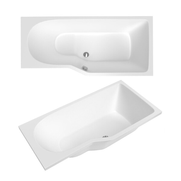 LAGUNA - 160x80 cm Beata Plus baignoire bain douche asymétrique en acrylique positionnement droite, sans pieds, blanc (BE1600PPLUS) - large