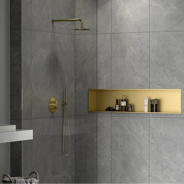 CERAMIA - Niche de Douche à encastrer, Acier Inoxydable 304, 120x28x10cm, Or brossé PVD - large