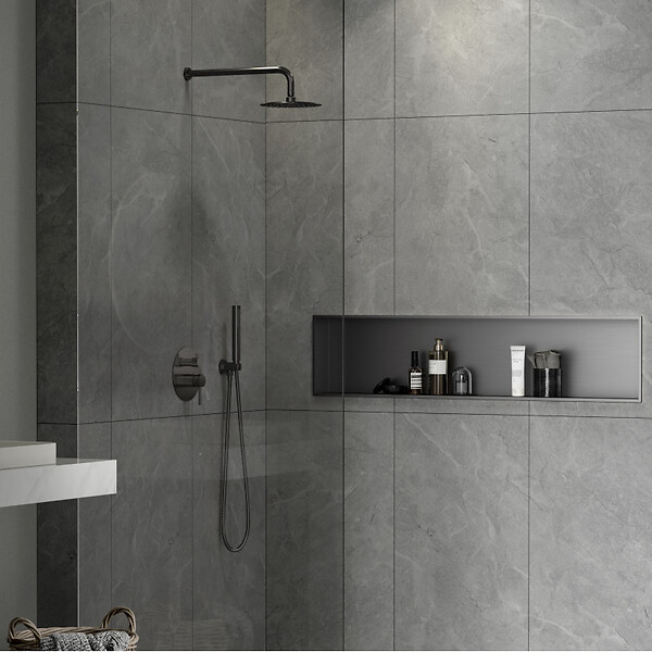 CERAMIA - Timeless Niche de Douche à encastrer, Acier Inoxydable 304, 119x26x10cm, Gun Métal brossé PVD - large