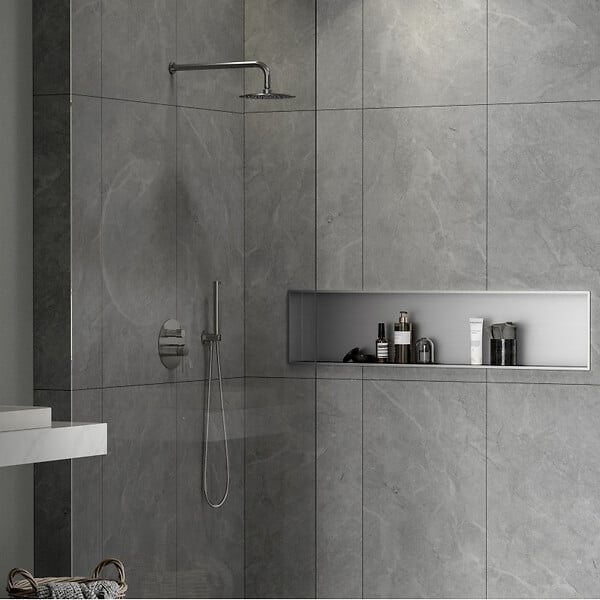 CERAMIA - Timeless Niche de Douche à encastrer, Acier Inoxydable 304, 120x28x10cm, Chrome brossé - large