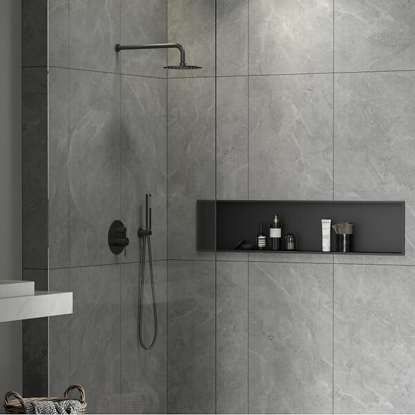 CERAMIA - Timeless Niche de Douche à encastrer, Acier Inoxydable 304, 120x28x10cm, Noir mat - large