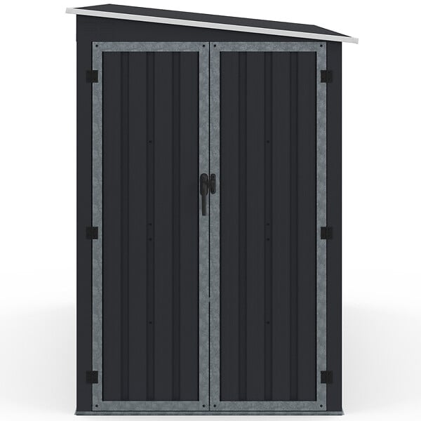 ID MARKET - Abri de jardin adossé 3 m² gris en acier galvanisé avec base double porte latérale - large