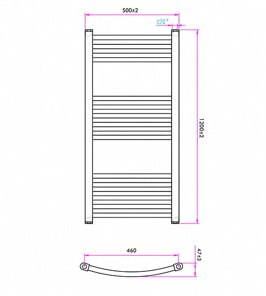 OTITEC - Sèche-serviettes électrique – 120 x 50 cm – Doré – 500W - Avec thermostat connecté - ELEGANT - large
