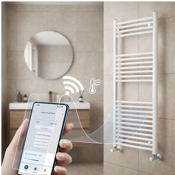 OTITEC - Sèche-serviettes électrique – 120 x 50 cm – Blanc – 500W - Avec thermostat connecté - ELEGANT - large