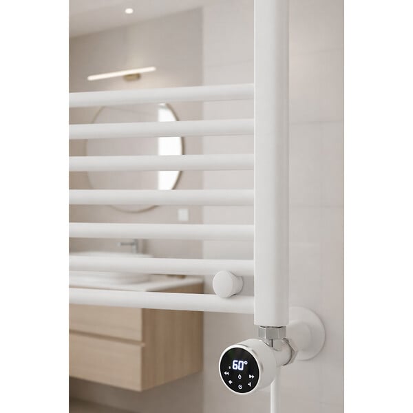 OTITEC - Sèche-serviettes électrique – 120 x 50 cm – Blanc – 500W - Avec thermostat connecté - ELEGANT - large