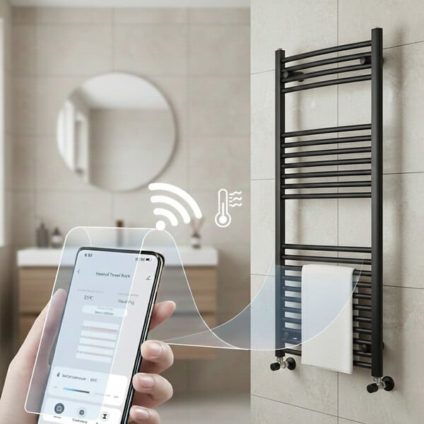 OTITEC - Sèche-serviettes électrique – 120 x 50 cm – Noir – 500W - Avec thermostat connecté - ELEGANT - large
