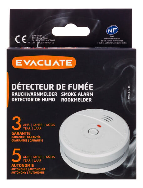 EVACUATE - Détecteur de fumée NF autonomie 5 ans  - Garantie 3 ans-EVACUATE - large