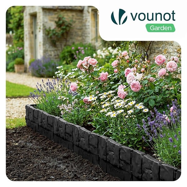 VOUNOT - Lot de 35 pcs Bordure de jardin imitation pierre facile a installer 5.35m noir - large