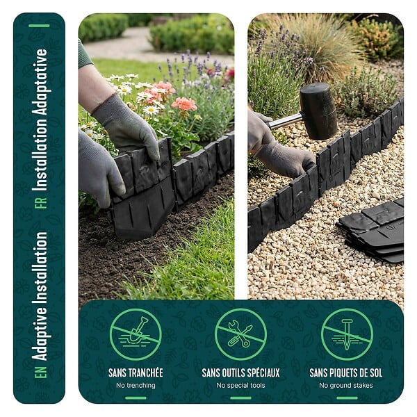 VOUNOT - Lot de 14 pcs Bordure de jardin imitation pierre facile a installer 2.14m noir - large