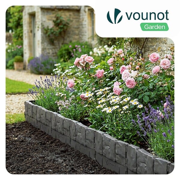 VOUNOT - Lot de 70 pcs Bordure de jardin imitation pierre facile a installer 10.7m gris - large