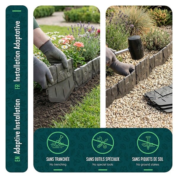 VOUNOT - Lot de 70 pcs Bordure de jardin imitation pierre facile a installer 10.7m gris - large