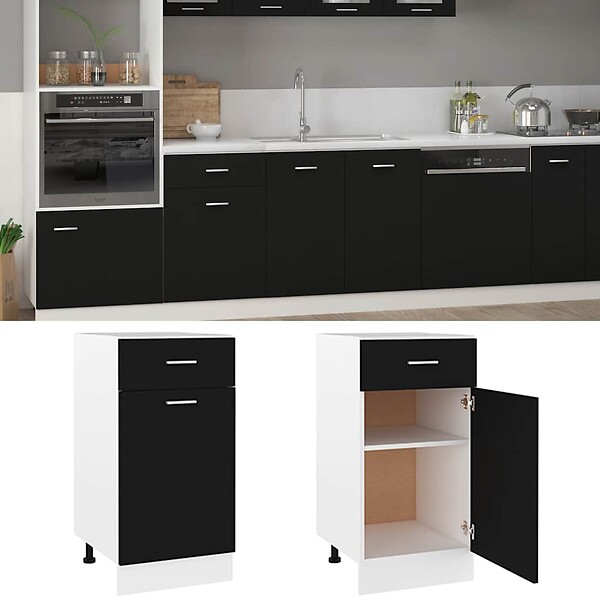 VIDAXL - vidaXL Armoire de plancher à tiroir "Lyon" Noir 40x46x81,5 cm - large